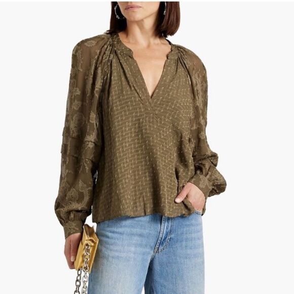 IRO Tops - IRO blouse Kisar Fils a coupe jacquard green peasant style silk top NWT $395